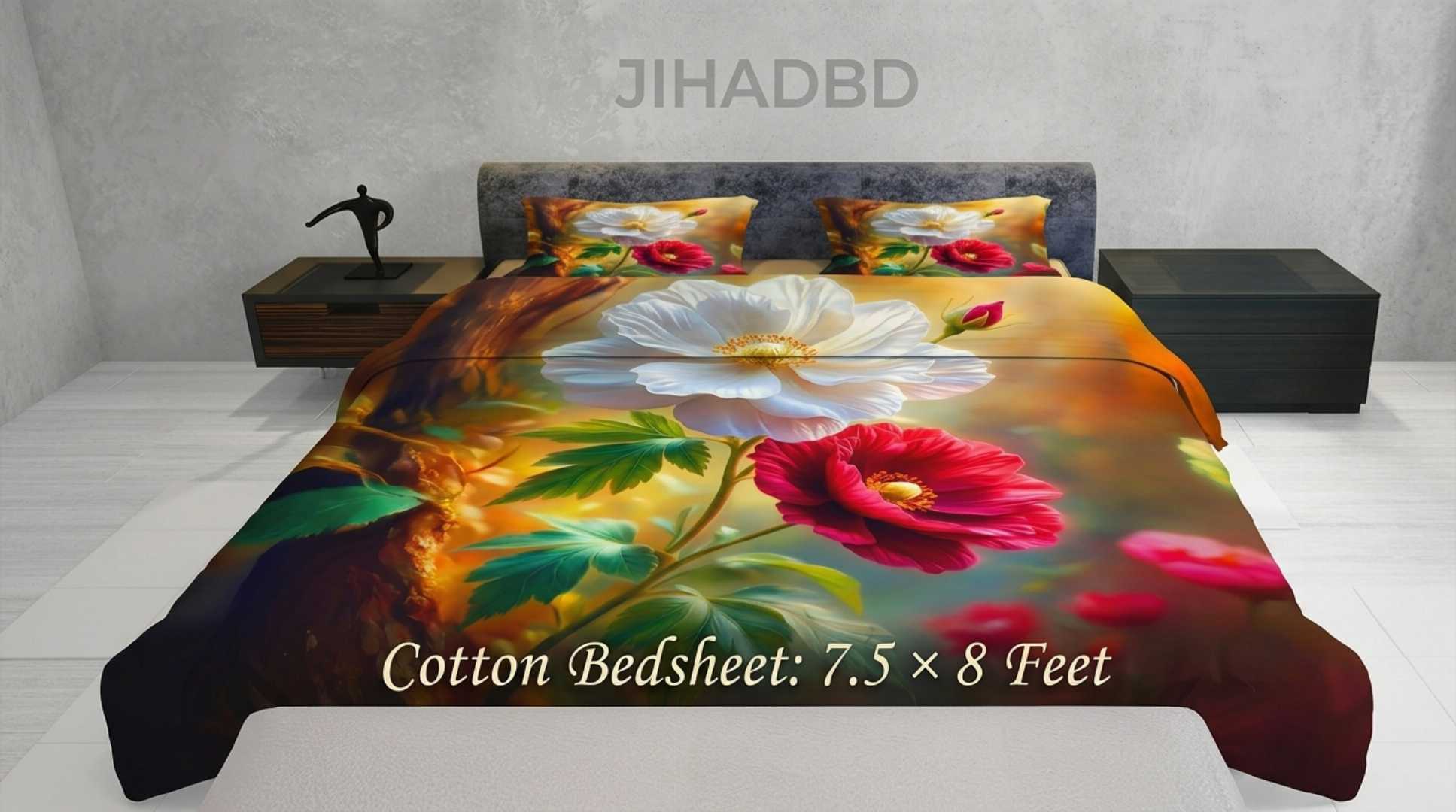 HomeTex bedsheet, 100% cotton bedsheet, 3D digital printed bedsheet, premium bedsheet, king size bedsheet, double bed bedsheet, cotton bedsheet Bangladesh, HomeTex bed sheet Bangladesh, কটন বেডশীট, 3D ডিজিটাল প্রিন্টেড বেডশীট, কিং সাইজ বেডশীট, প্রিমিয়াম বেডশীট, JihadBD