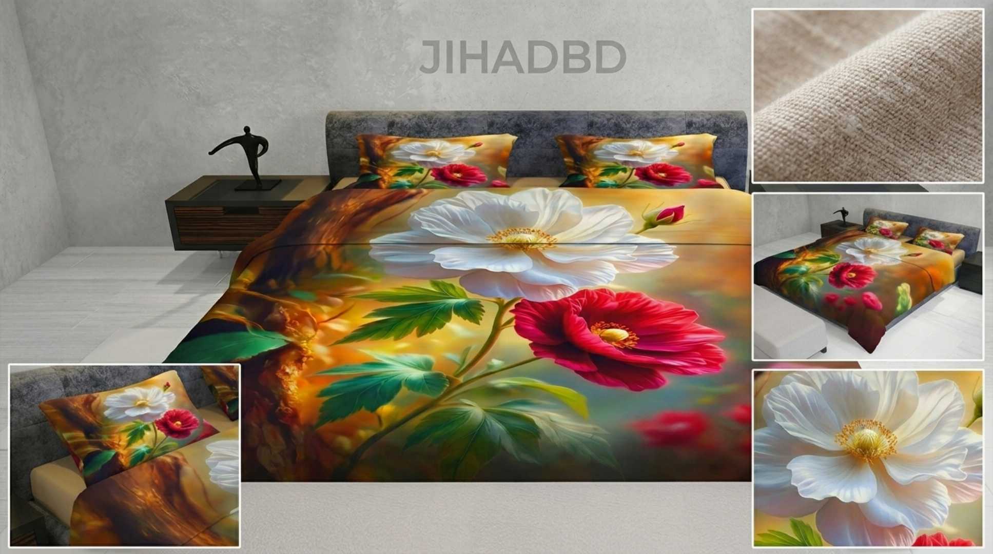 HomeTex bedsheet, 100% cotton bedsheet, 3D digital printed bedsheet, premium bedsheet, king size bedsheet, double bed bedsheet, cotton bedsheet Bangladesh, HomeTex bed sheet Bangladesh, কটন বেডশীট, 3D ডিজিটাল প্রিন্টেড বেডশীট, কিং সাইজ বেডশীট, প্রিমিয়াম বেডশীট, JihadBD