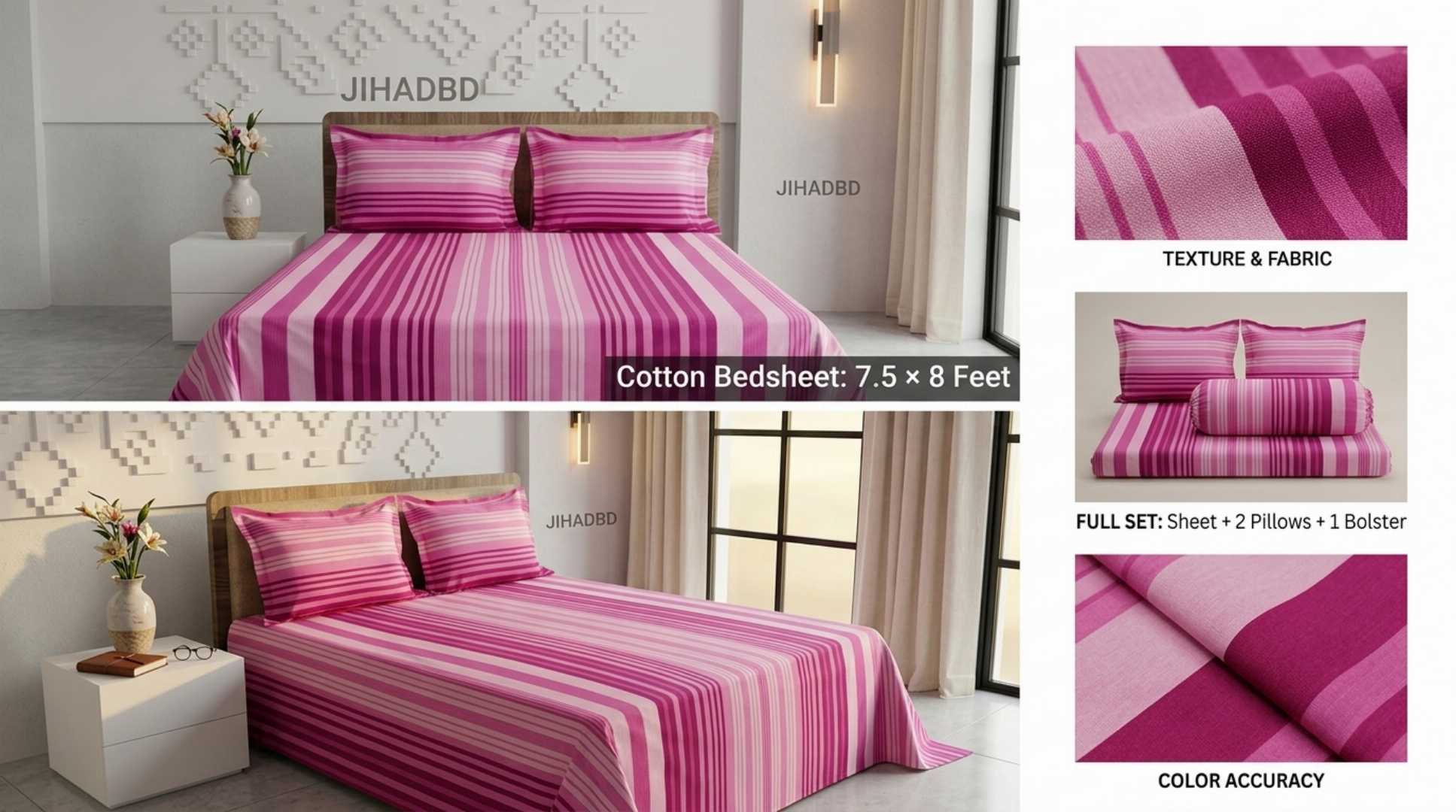 100% Cotton Twill Bed Sheet, Cotton Bedsheet Bangladesh, Premium Bedsheet, Twill Cotton Bedsheet, King Size Bedsheet, 7.5x8 Feet Bedsheet, Premium Quality Bedsheet, Jihad BD, Jihadbd Bedsheet, Bedsheet Online Bangladesh, Cotton Bed Sheet Price Bangladesh, Luxury Bedsheet, Home Textile Bangladesh