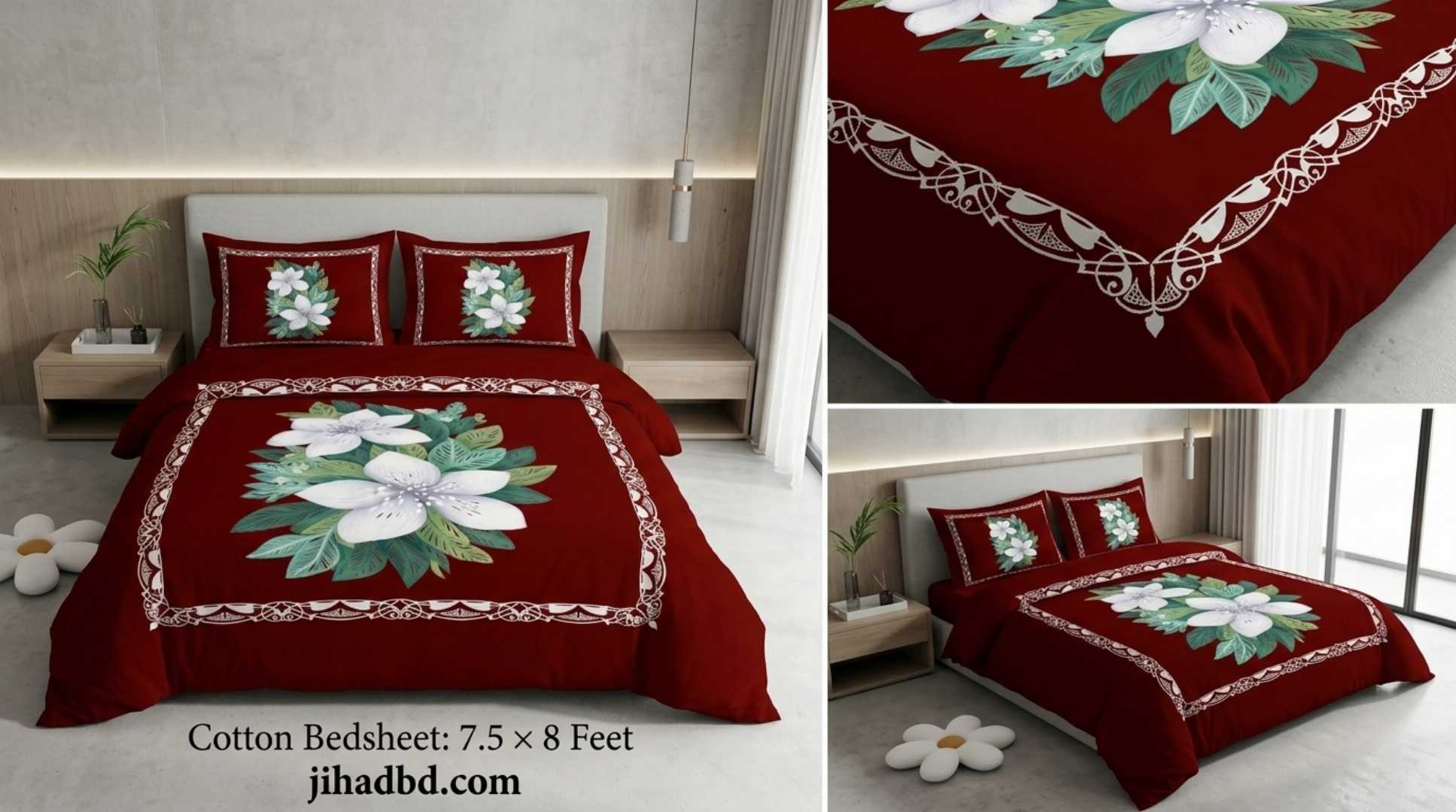 Luxury King Size CLASSICAL PRIME HOMETEX Cotton Bedsheet – 100% কটন, ৭.৫ × ৮ ফিট কিং সাইজ, ১০০% কালার গ্যারান্টি। ৩ পিস ৳১,০৫০ ও ৪ পিস ৳১,২০০।