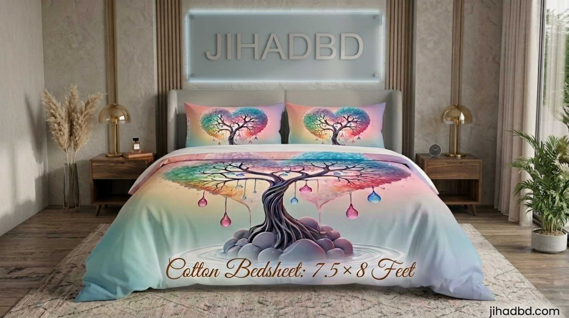 HomeTex bedsheet, HomeTex cotton bedsheet, 100% cotton bedsheet, 3D digital printed bedsheet, premium bedsheet Bangladesh, king size bedsheet, 7.5x8 feet bedsheet, cotton bedsheet Bangladesh, double bed bedsheet, 3D printed bed sheet, হোমটেক্স বেডশীট, ১০০% কটন বেডশীট, 3D ডিজিটাল প্রিন্টেড বেডশীট, কিং সাইজ বেডশীট, প্রিমিয়াম বেডশীট, JihadBD
