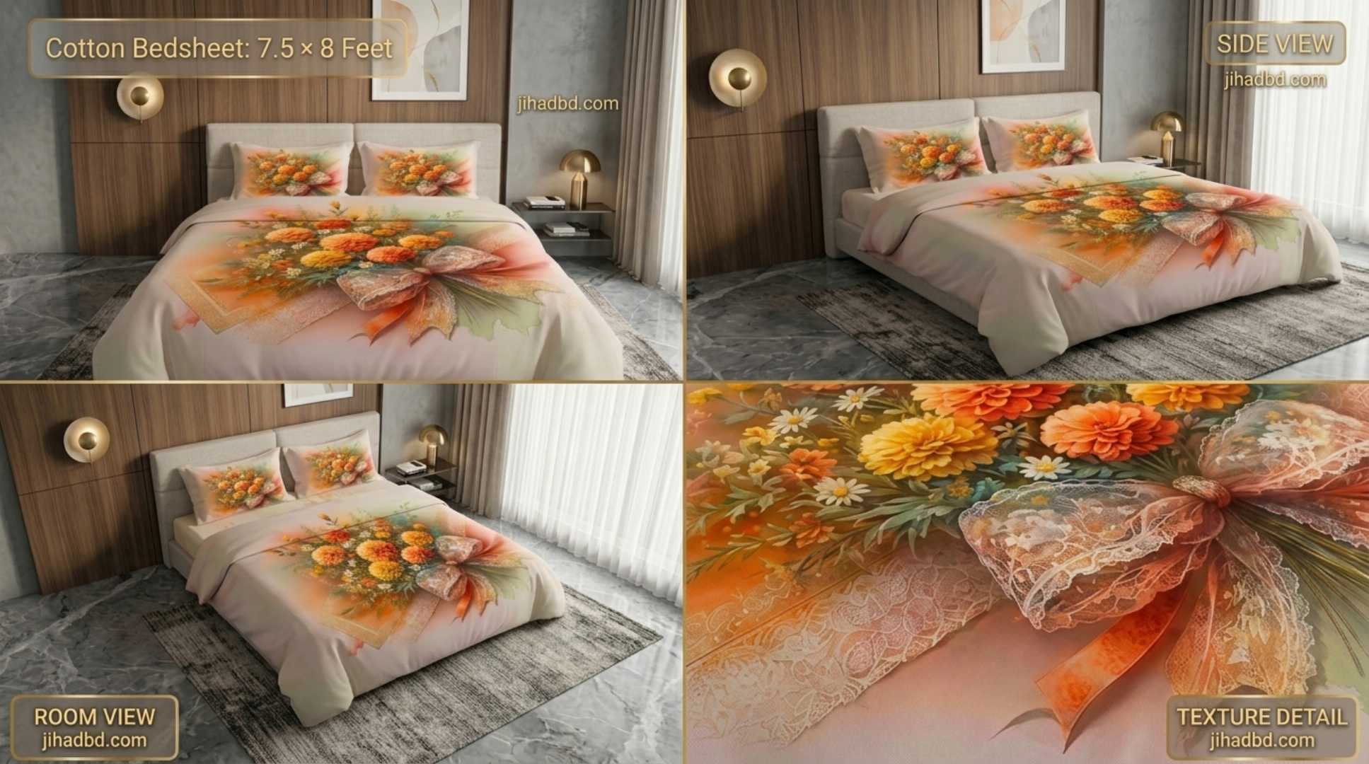 100% Cotton Bedsheet, Digital 3D Printed Bedsheet, Premium Hometex Bedsheet, Cotton Bedsheet BD, 3D Bedsheet Bangladesh, Premium Quality Bedsheet, King Size Bedsheet, Double Bed Bedsheet, Hometex Bedsheet, Jihad BD