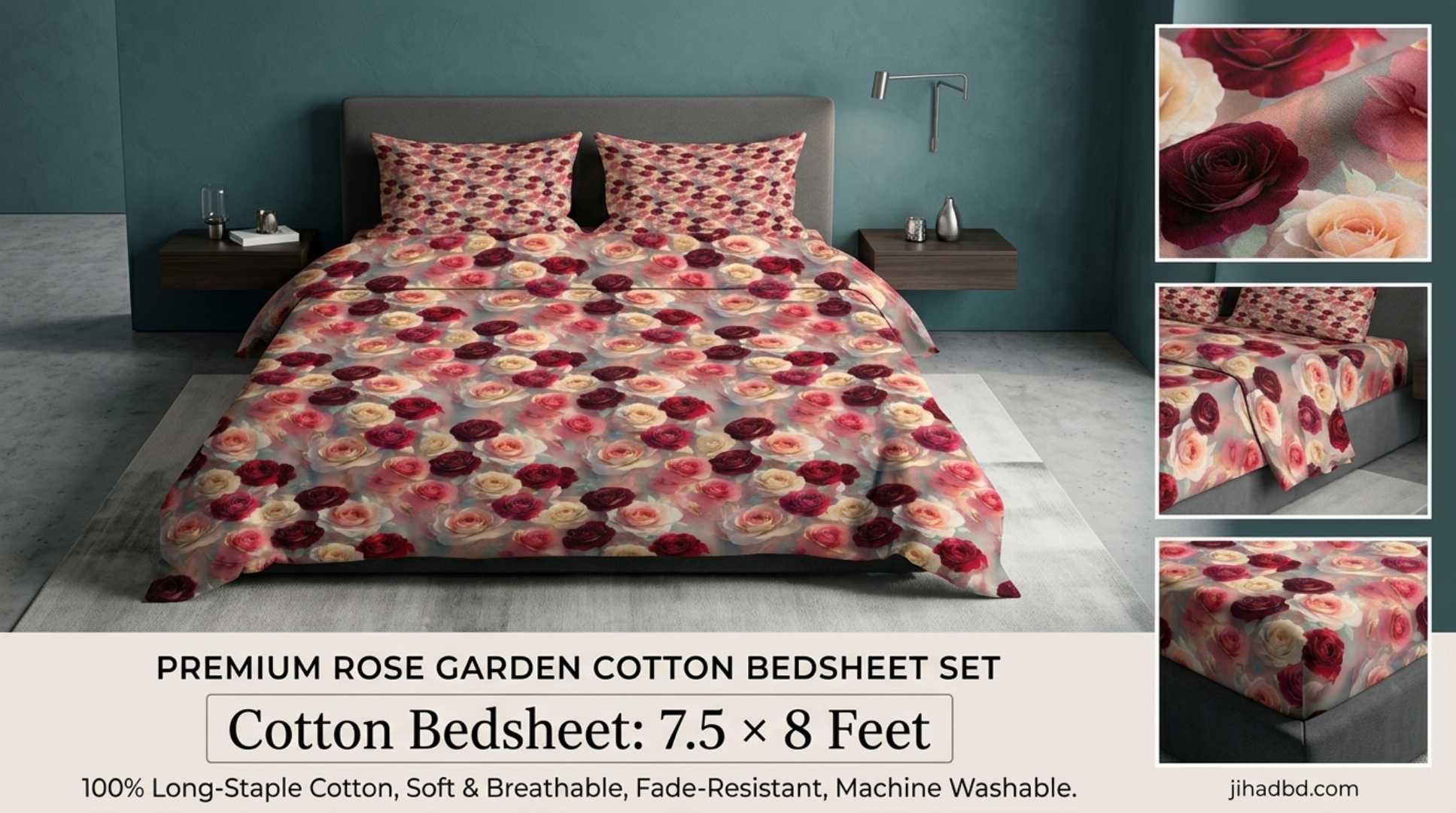 100% Cotton Bedsheet, Digital 3D Bedsheet, King Size Bedsheet, Cotton Bedsheet Bangladesh, King Size Bed Sheet, Premium Bedsheet, 3 Pcs Bedsheet, 4 Pcs Bedsheet, Double Bed Bedsheet, JihadBD, Bedsheet Online Bangladesh